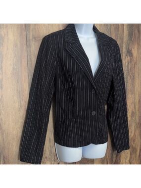 Liz & Co. Navy Striped Women's Stretch Blazer L                         V134